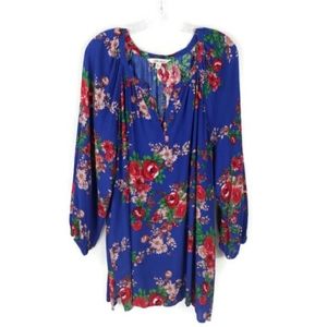 The Pioneer Woman Blue Red Floral Print 3/4 Sleeve Peasant Top Womens XXXL